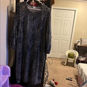 Cato Navy and Tan Animal Print Long Sleeve Dress
